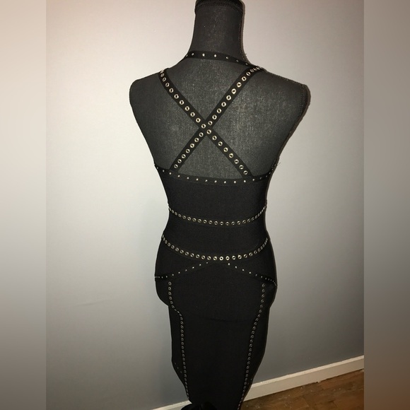 BeBe Black Studded Crisscross Bodycon Mini Dress - Picture 2 of 4